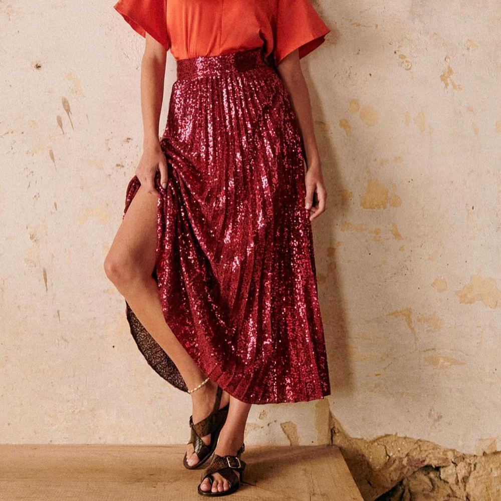 Sezane Dilo Skirt Sequin Fuchsia - Size 36